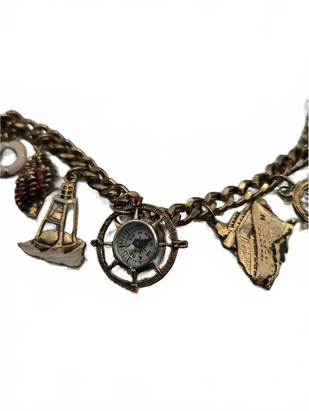 Vintage Nautical Charm Bracelet with Compass and Maritime Pendants